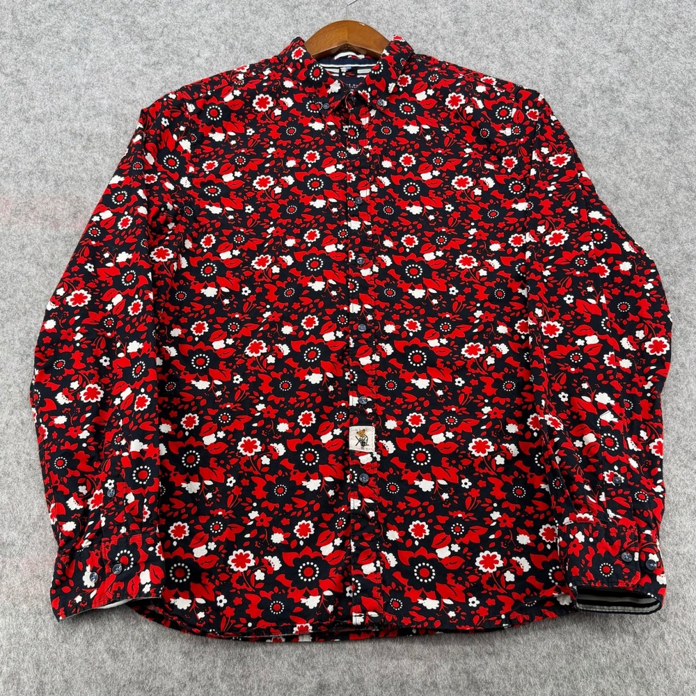 Cactus Man Ricky Singh Mens XL Floral Button Down Shirt Red Black Long Sleeve
